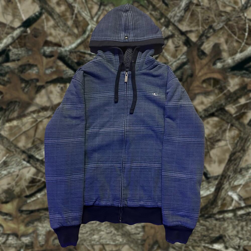 O’neill vintage 2000s plaid design zip up fur hoodie